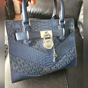 Michael Kors Hamilton Satchel Handbag Crossbody Bag MK Navy Blue